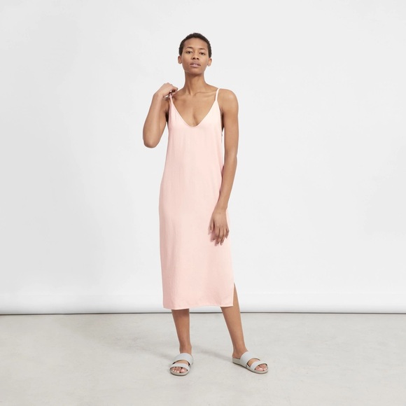 Everlane The Japanese Goweave Slip Dress, Ballet Slipper Pink, Side Slit, 2 - Picture 1 of 6